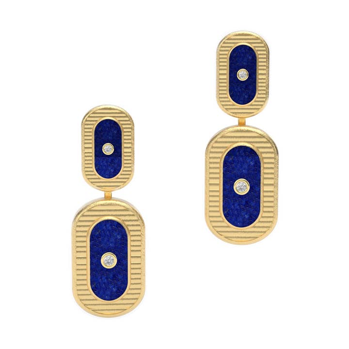 Lapis Lazuli & Diamond Talisman Drop Earrings for wholesale by MARCELLO RICCIO