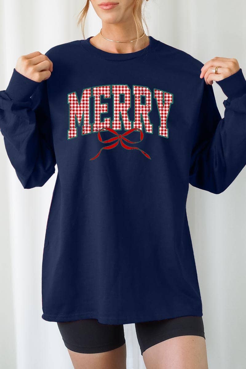 COLORBEAR - Wholesale T-Shirt (Graphic) - Women's - Plaid Merry Christmas Bow Plus Long Sleeve Tee9