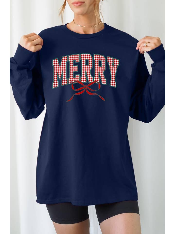 COLORBEAR - Wholesale T-Shirt (Graphic) - Women's - Plaid Merry Christmas Bow Plus Long Sleeve Tee11