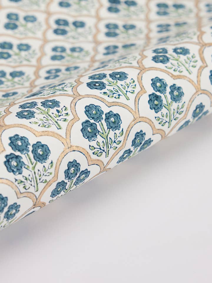 SINGLE SHEET PAPER GIFTWRAP HANDMADE TRELLIS INDIGO for wholesale by Notes & Queries, Inc.