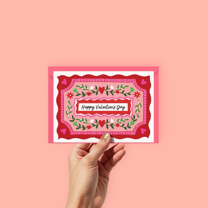 Valentine's Day Card | Vintage Folk Heart | Greetings Card for wholesale by Natalie Lea Owen