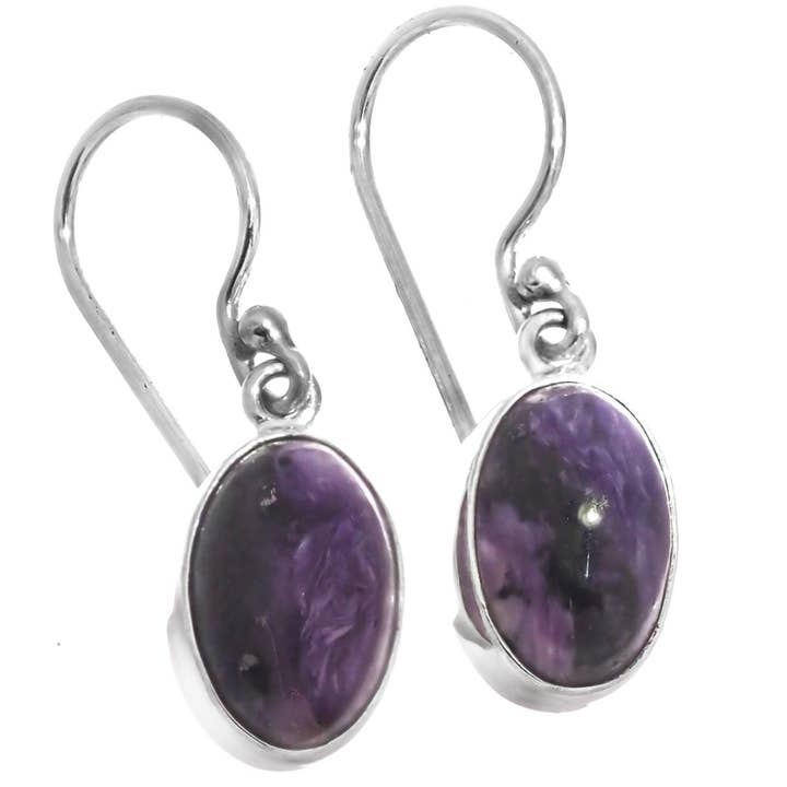 925 Sterling Silber zarte ovale lila Charoit-Onyx-Sterling-Ohrringe, 1/2" für den Großhandel von FifiRose