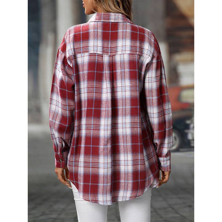 UNISHE – Engroshandel Skjorte - Dame – Afslappet løs pasform ternet skjorte med lommer og knapper MD2133