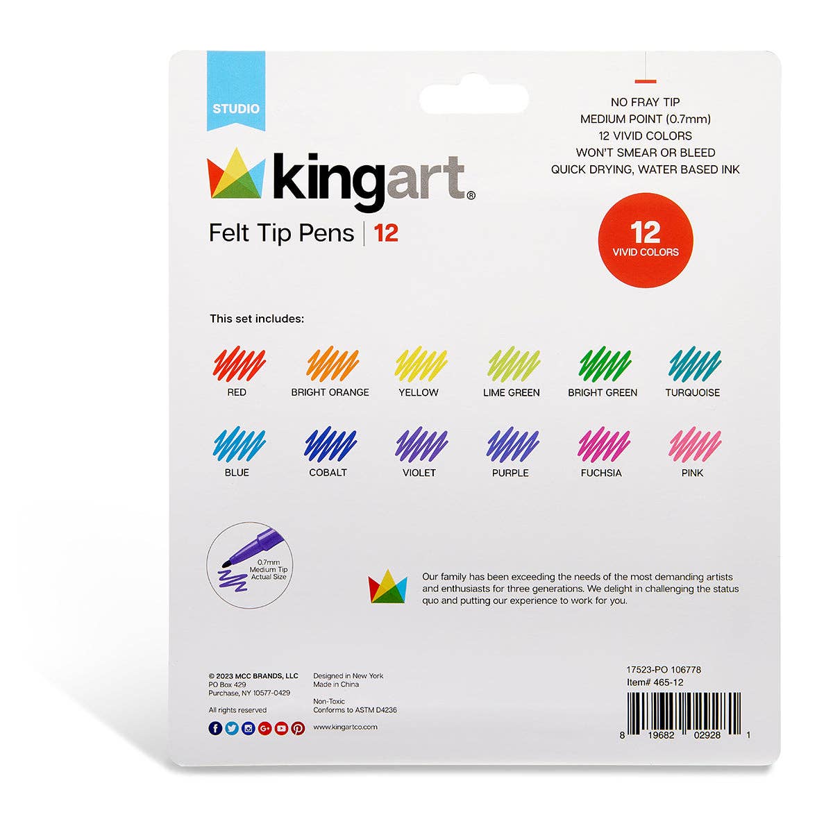 KINGART - Wholesale Pen - Felt Tip Pens 12 Colors5