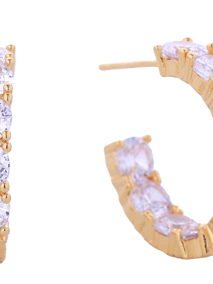 14K Metro Hoop Pave CZ Brass Post Earrings Hypoallergenic for wholesale by MiMi Wholesale