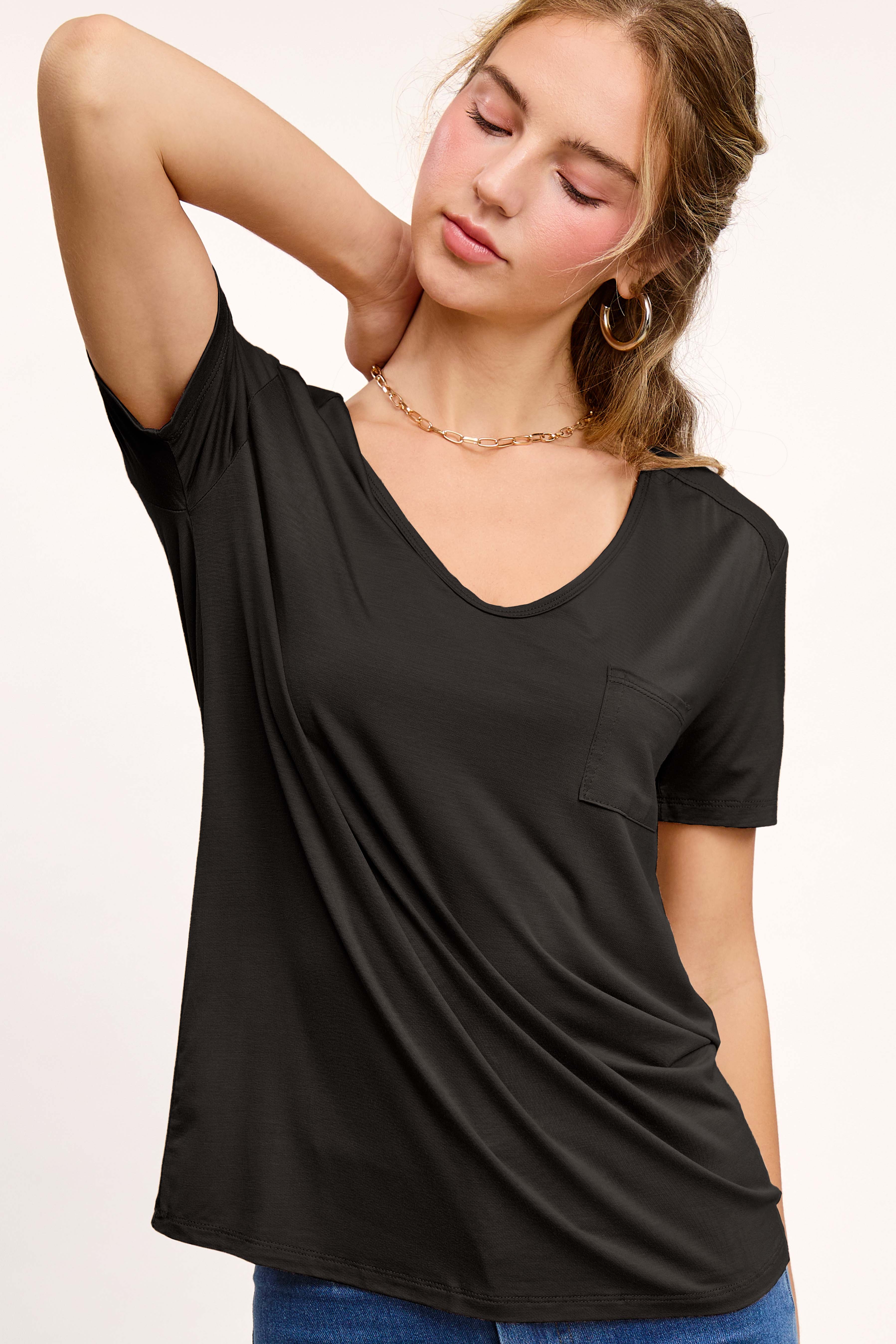 La Miel – T-shirt – Mulher por atacado – HUT7182-Camisola Básica de Manga Curta com Bolso Frontal Super Macio18