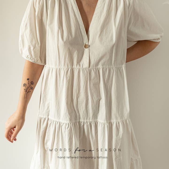 Flower Bundle Calligraphy Temp Tattoo | Skin and Hat Tattoo for wholesale by Words for a Season