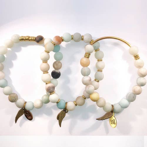 Amazonite Trio With Gold Small Tube and Round Gold Spacers 8mm for wholesale by omibeads