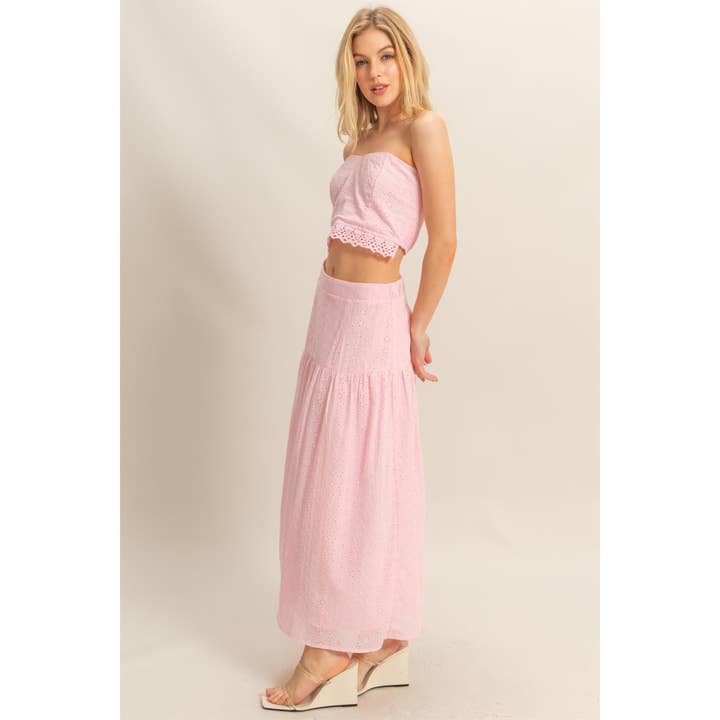 HYFVE - Wholesale Top & Skirt Set - Women's - HF25E214-SET-Strapless Top And Skirt Eyelet Set