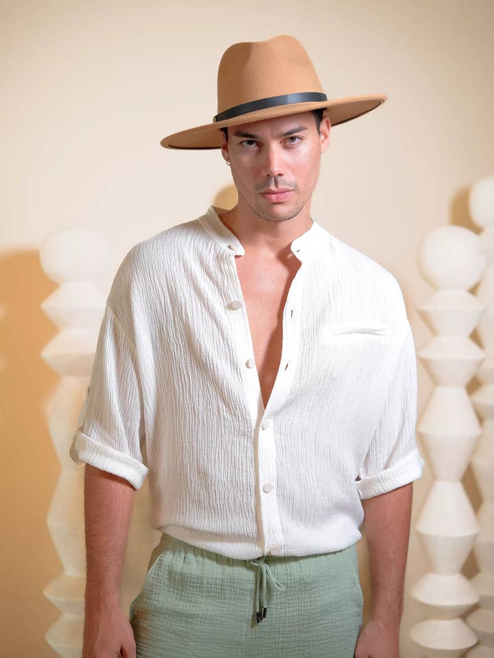 APOLLON SHIRT CRINKLE IVORY for wholesale by Aanoukis Swimwear