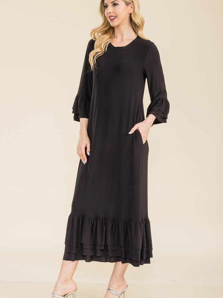 Celeste Clothing – Vestido - Mulher por atacado – VESTIDO MODESTO TAMANHO PLUS COM MANGAS DE SINO EM CAMADAS -CD438986