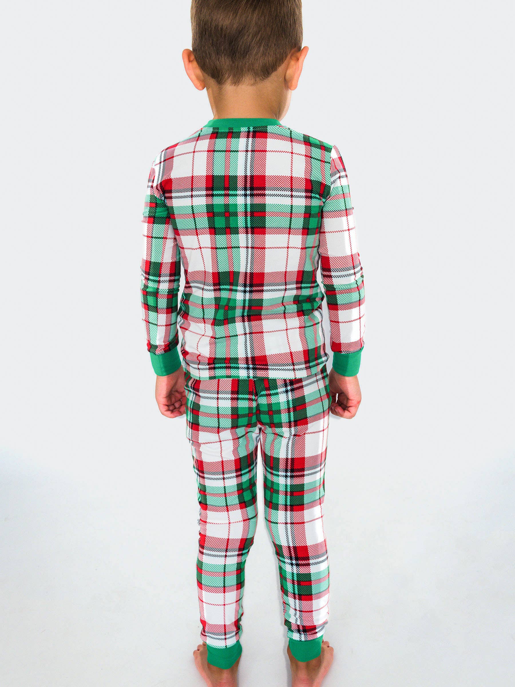 White SoftSnooze™ Boys Cotton Modal Dashing Dreams Plaid Long Sleeve Pajama Set for wholesale on Faire2