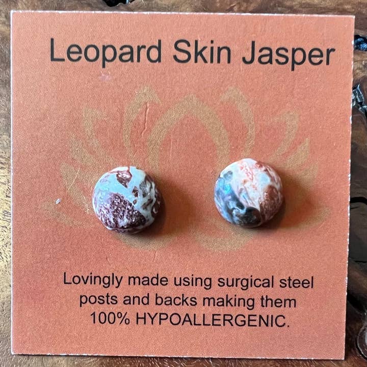 Leopard Skin Jasper Gemstone Earring Studs/10mm Cabochon for wholesale by bits of inspired living