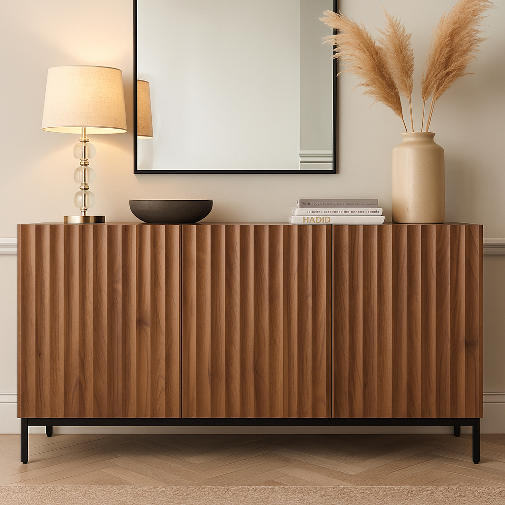 Urban Meuble – wholesale Skänk – Buffé i mörk ådrad vintage ek-effekt med vågig 3D-yta 150x40x80cm GHOTS4