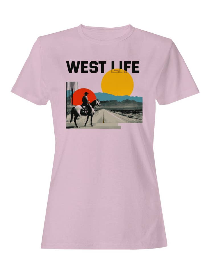 Western Sunset Cowboy Adventure Women's T-shirt for wholesale by TShirtGuys.com
