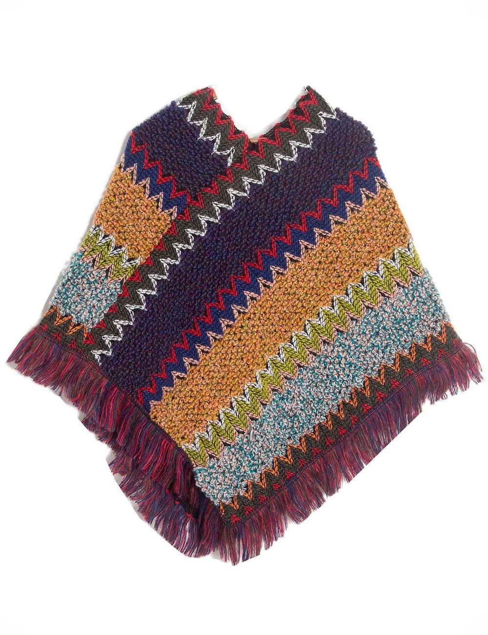 Sweetkama - Vente Poncho – femme - Châle à franges ethnique coloré chic pour femmes10