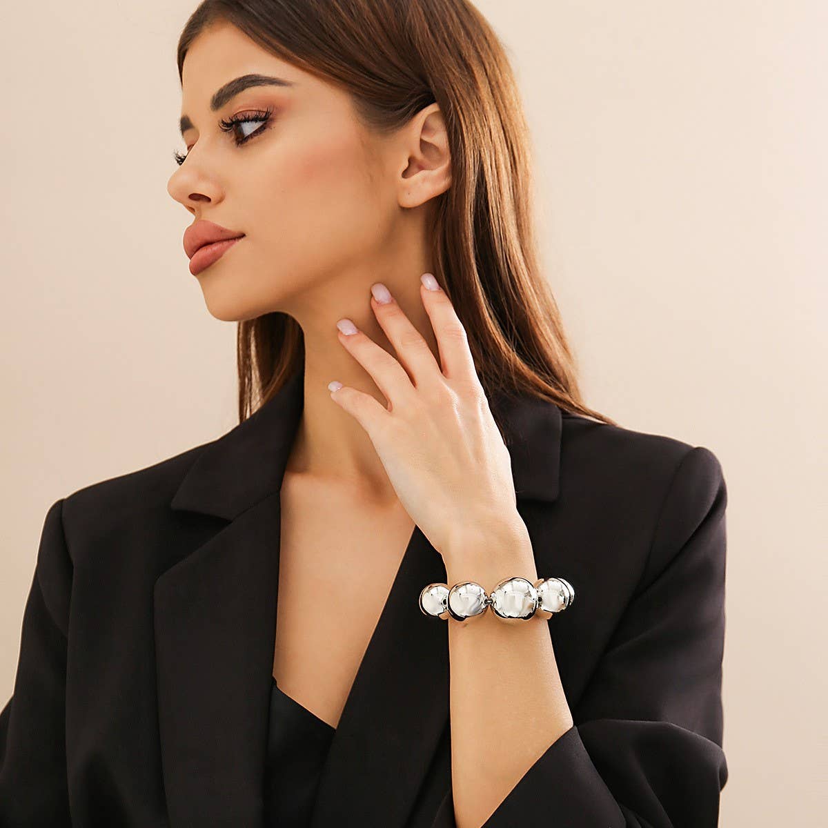 ACCITY - Wholesale Jewelry Set - VINTAGE MINIMALIST LARGE BEADED NECKLACE BRACELET_CWAJE11724