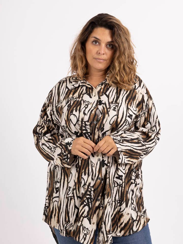 White leopard print plus size shirt (T1265) for wholesale by Pomme Rouge Paris