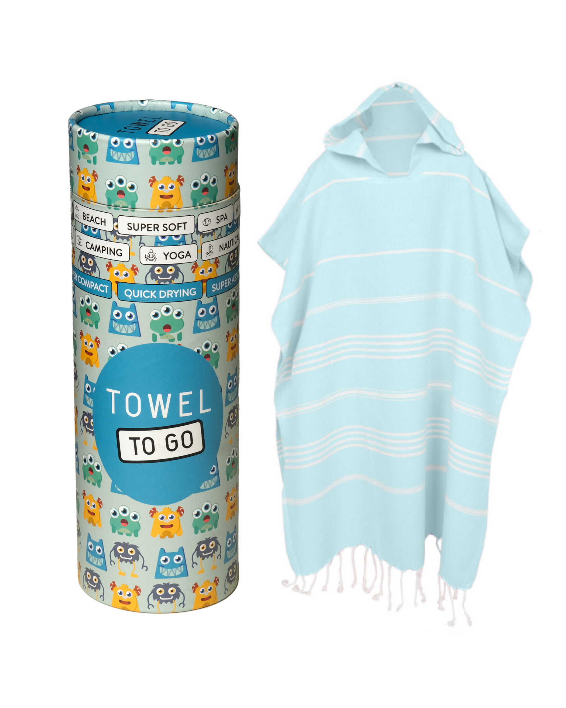 Towel to Go - Wholesale Poncho Towel - Kids & Baby - IPANEMA Kids Poncho Beach & Pool Towel | Blue with Gift Box1