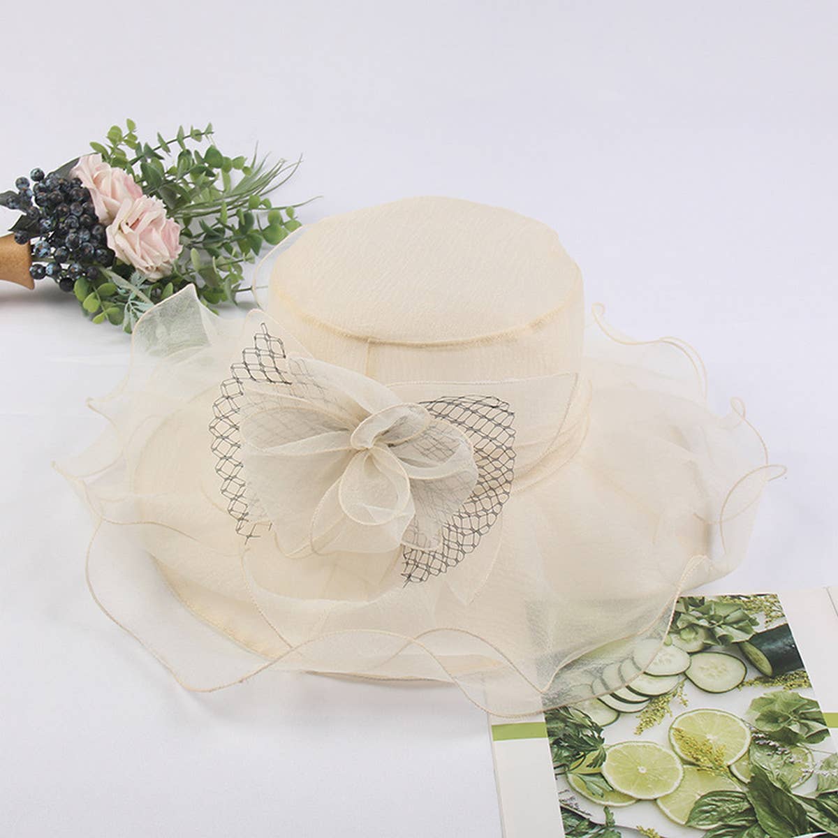 ACCITY - Wholesale Straw Hat - Women's - WOMEN NEW BEACH COVER FLOWER MESH HAT_CWAH12079