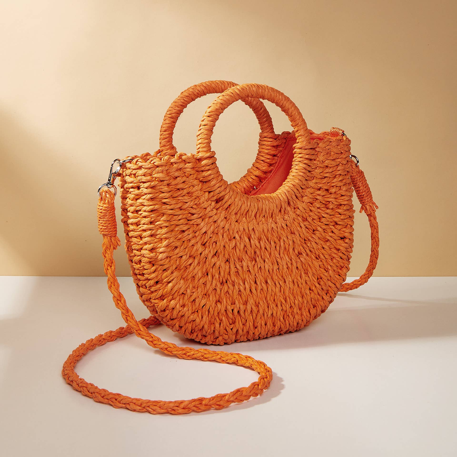 Little Trendy - Wholesale Beach Bag - Half-moon shape handbag straw woven beach summer handbag3