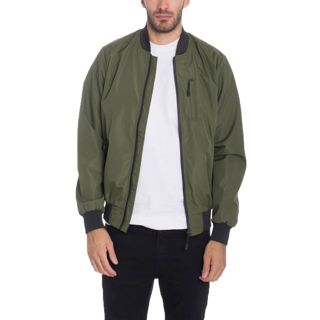 Mens Vinyl Bomber Jacket - Olive for wholesale by WEIV