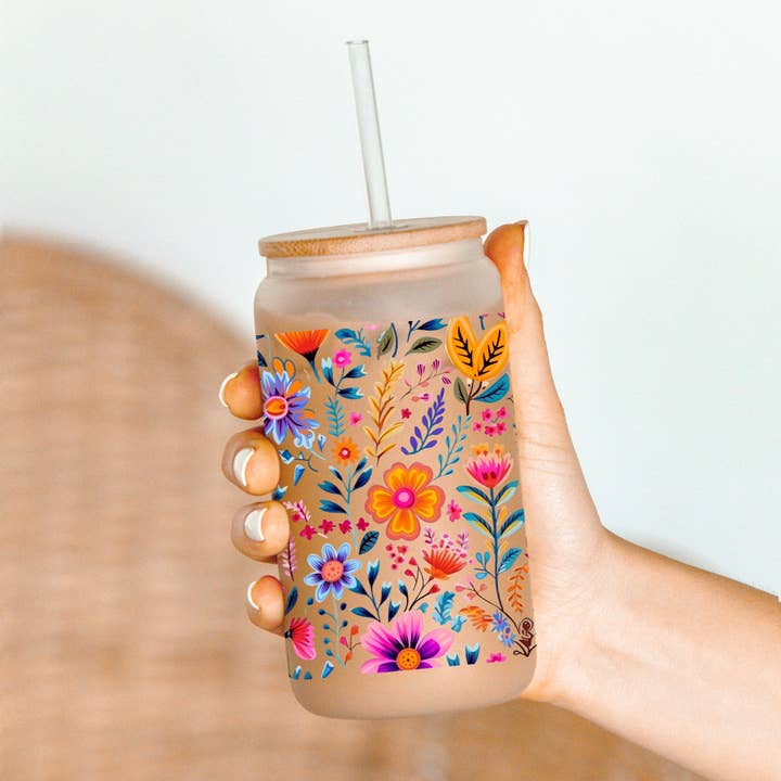 Oily Graphic Creations - Vente Transfert pour sublimation - Fleurs colorées - Enveloppe UV DTF 16 oz1