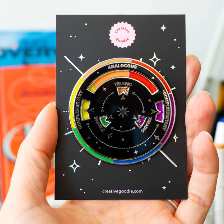 Creative Goodie - Vente Épinglettes/boutons - Théorie de la roue chromatique tournante, épingle en émail dur, Design graphique
