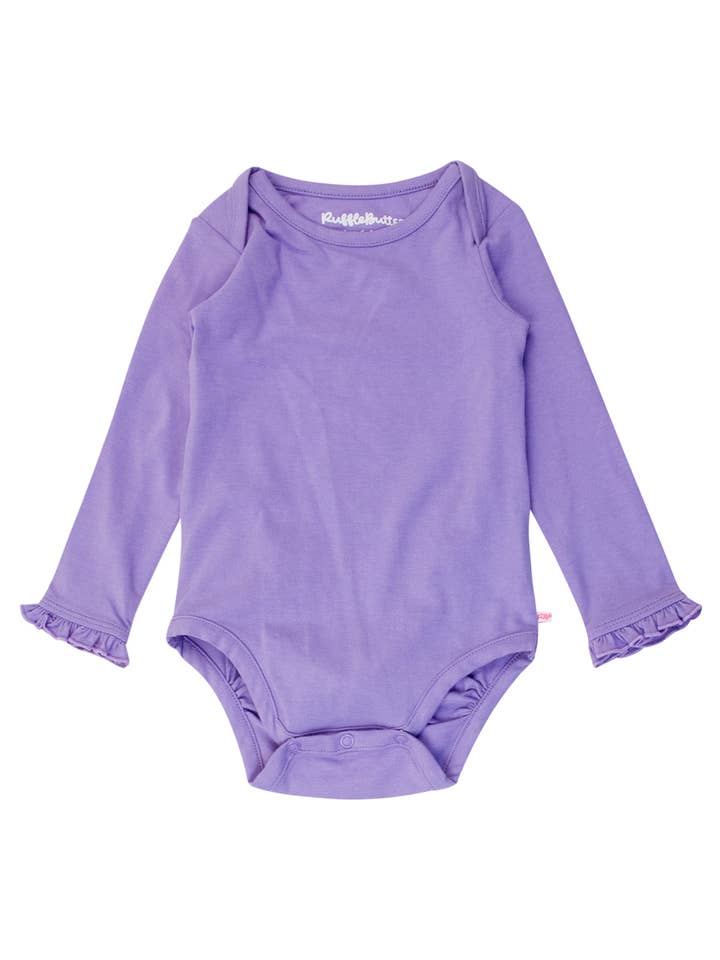 Baby Girls Wisteria Purple Knit Long Sleeve Ruffle Bodysuit
for wholesale by RuffleButts + RuggedButts