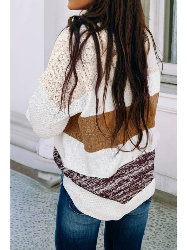 Little Daisy Closet - Wholesale Knit Sweater - Women's - LDC Mixed Texture Knit Striped Color Block Loose Sweater2