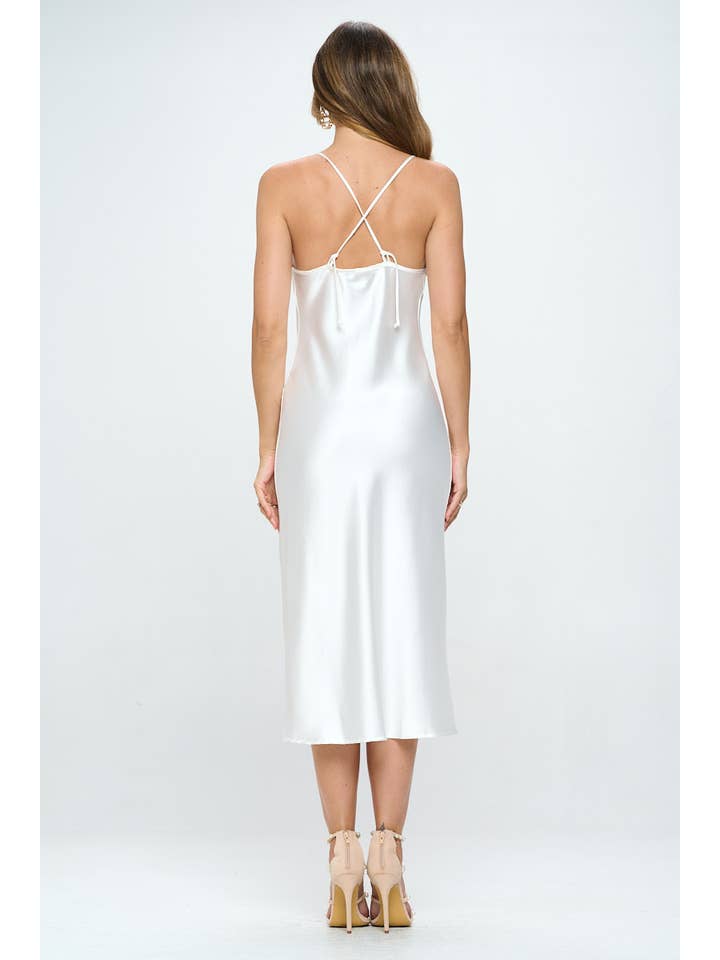 ELFENBEIN Hergestellt in den USA Satin Schräg-Slip-Kleid mit Schlitz für den Großhandel auf Faire4