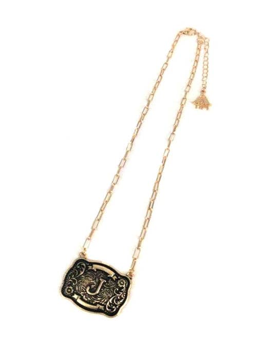 Snowing West - Wholesale Pendant/Charm Necklace - Western Belt Buckle Initial Necklace9