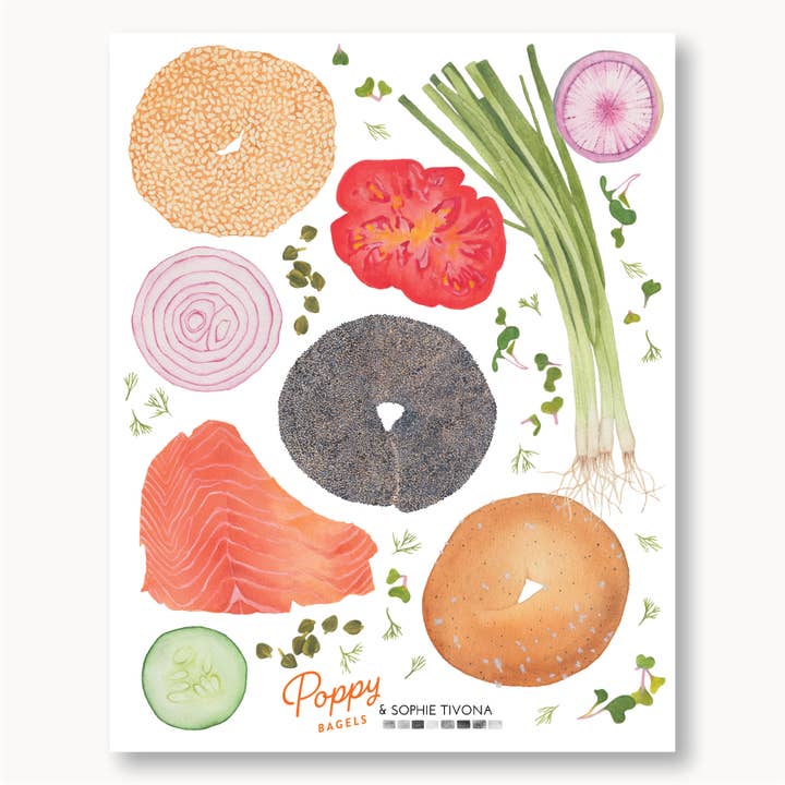 Bagel Print Watercolor - Poppy Bagels x Sophie Tivona for wholesale by Sophie Tivona Paper