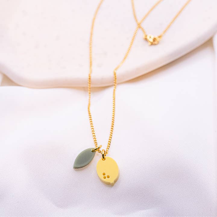 Lemon acrylic necklace - 18k gold plated lightweight fruit chain for wholesale by Tilda&Theo