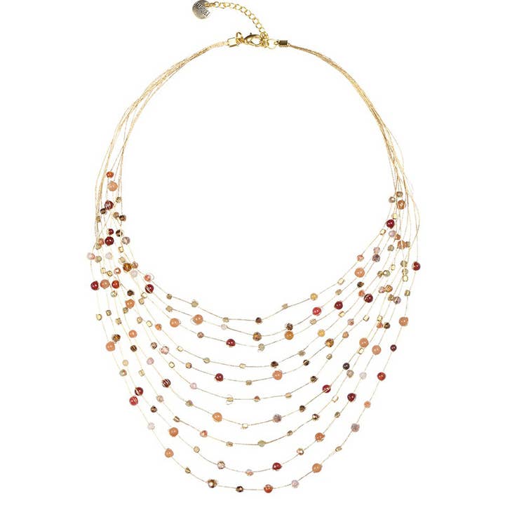 Marquet - Vente Collier de perles - Collier multibrins Reena en soie et perles - Pierre et cristal7