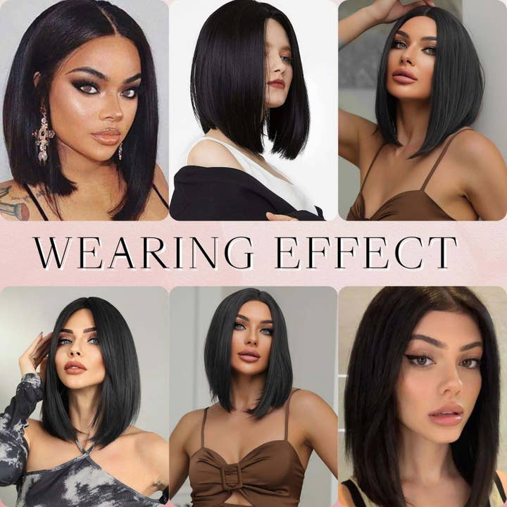 Black Straight Bob Synthetic Wig with Center Part and Sleek Finish for wholesale on Faire3
