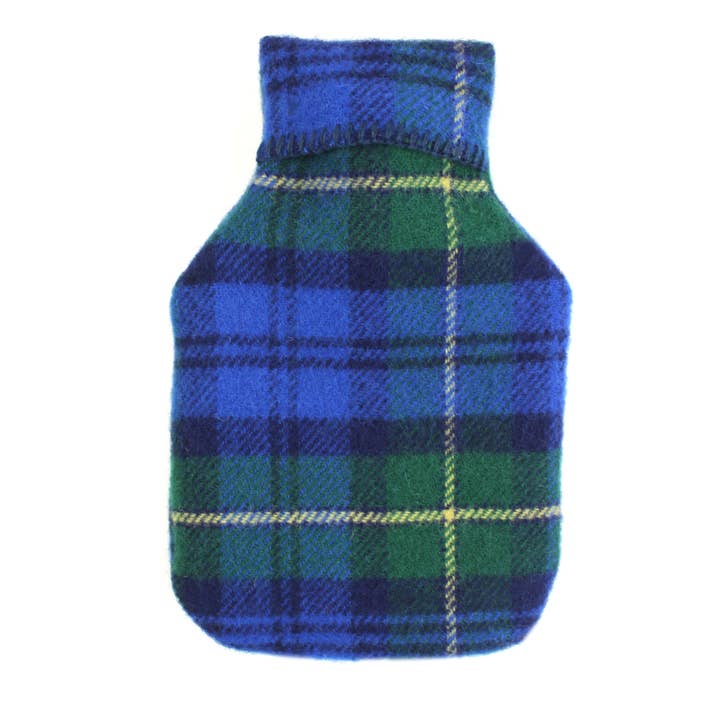 Navy Check Pure New Wool Hot Water Bottle for wholesale by Tweedmill Textiles