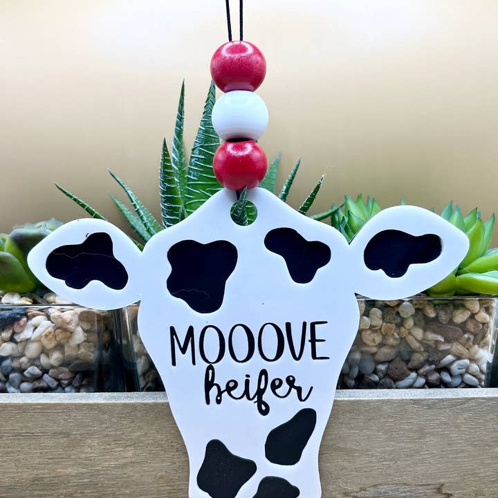 Mooove Heifer Car Charm for wholesale by Y'all-ternative