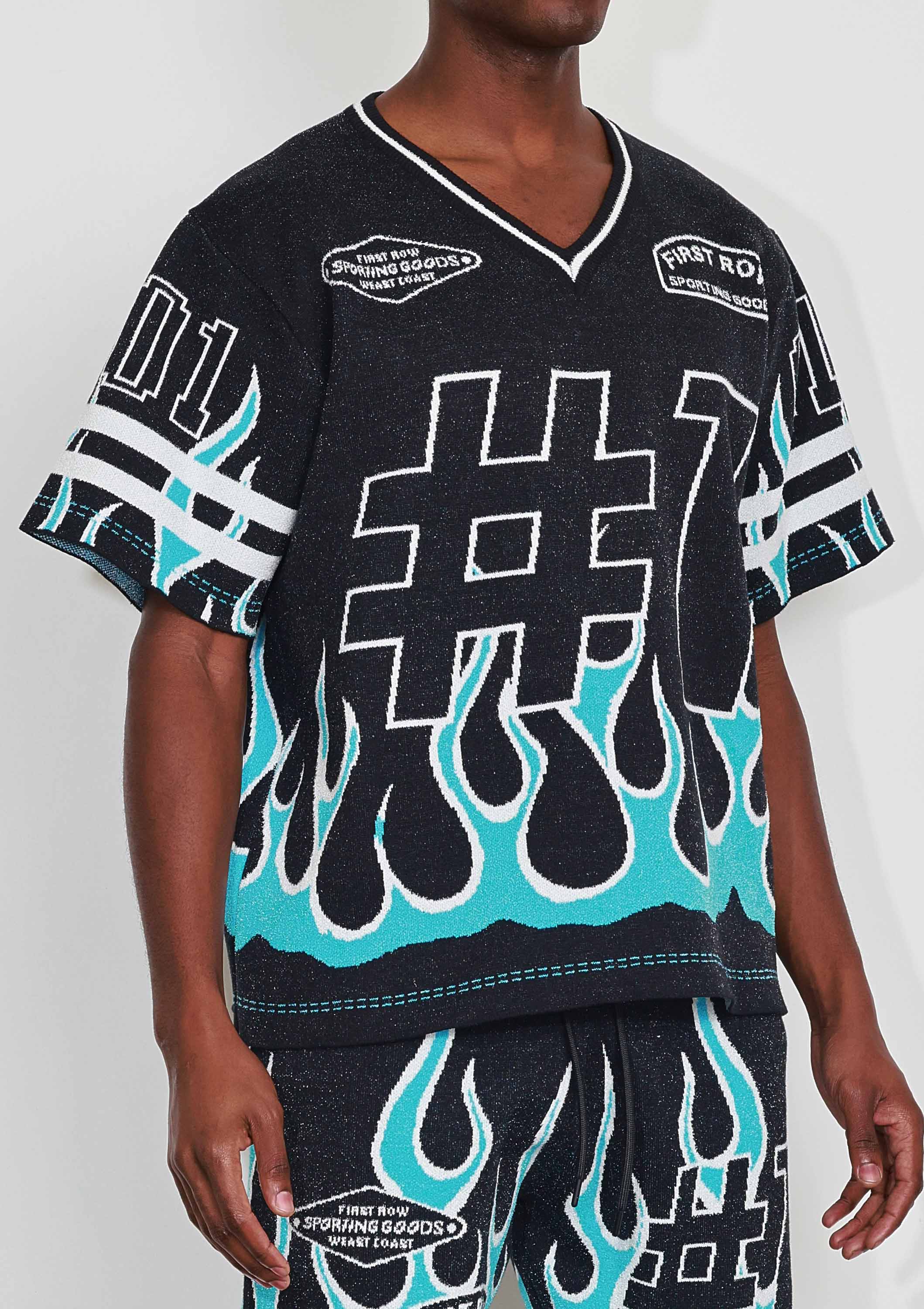 Black FLAME VARSITY JACQUARD KNIT TEE for wholesale on Faire8