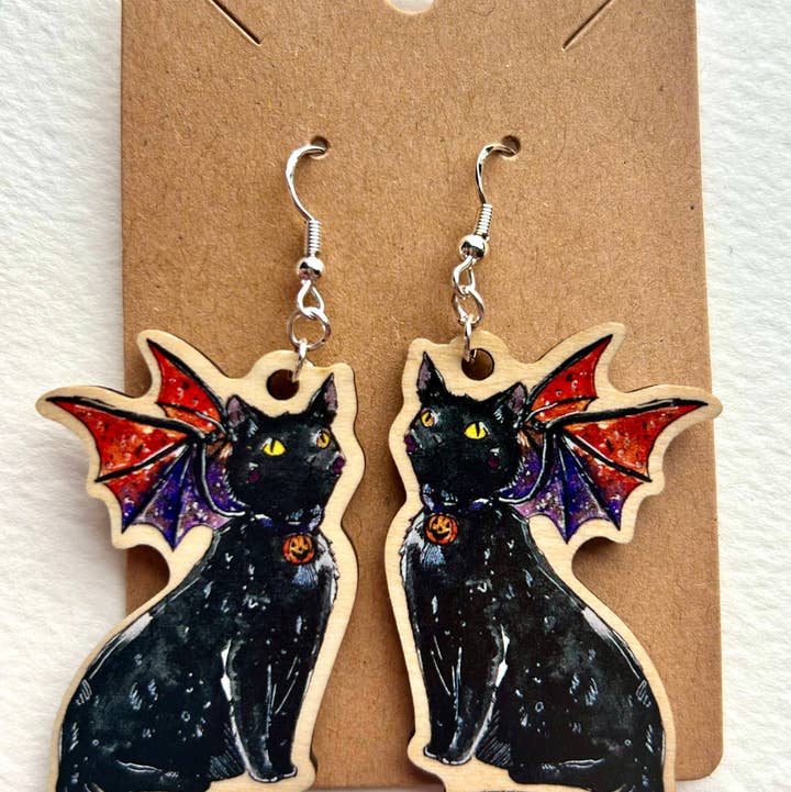 Boucles d'oreilles Black Cat Dragon pour la vente par Aquabun