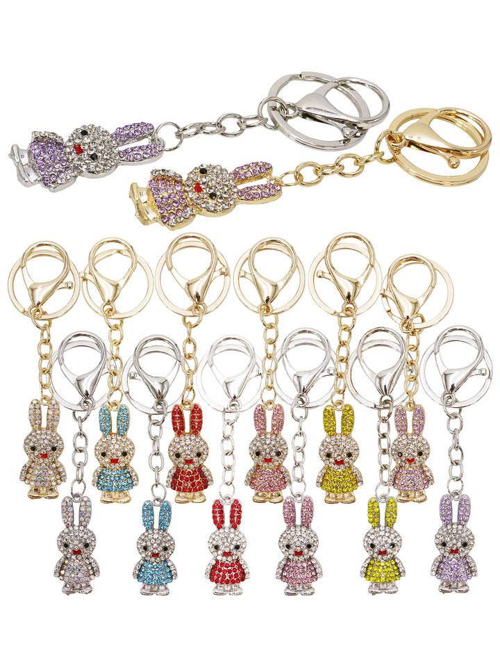 Porta-chaves de metal com coelho de strass brilhante por atacado de Cap Zone