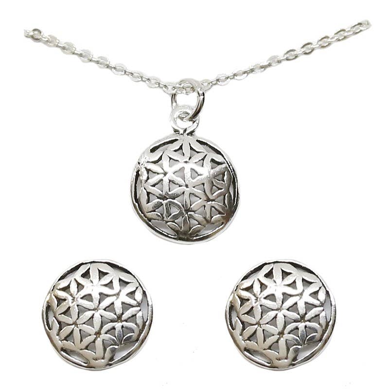 Ethike.eu - Wholesale Jewelry Set - silver necklace and earring set - Flower of Life4
