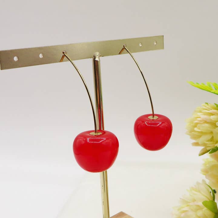 ROSSO base ORO CILIEGIA RED ~ Hängende Ohrringe Kirschen aus EDELSTAHL für den Großhandel auf Faire4