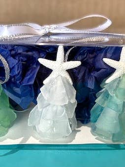 Conjunto de Presentes de Enfeites de Natal de Vidro do Mar 3D por atacado de A SEAGLASS CREATION/SALTY SIGNS DESIGNS