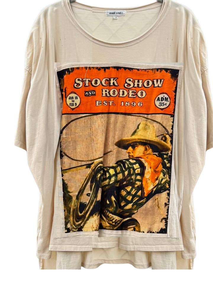 Tee w/ Stock Show & Rodeo Vintage Poster Oversized Patchwork for wholesale by LeParisPetit by I Love Linen