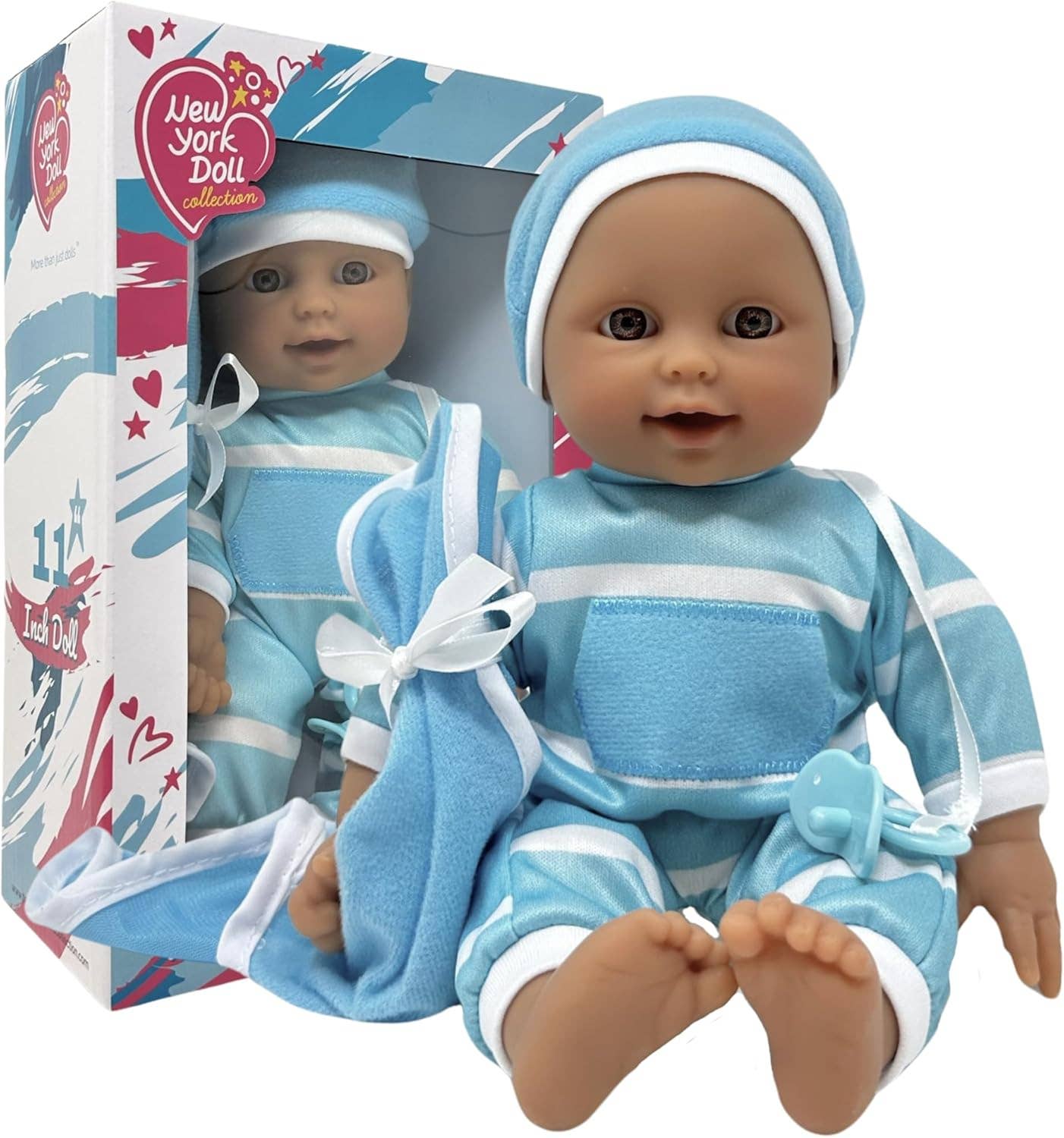 The New York Doll Collection - Wholesale Doll - Kids - The New York Doll Collection 11" Doll Striped W/ Pacifier2