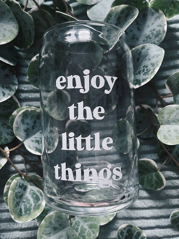Enjoy the Little Things Glass Can for wholesale by Little Creations By Bex