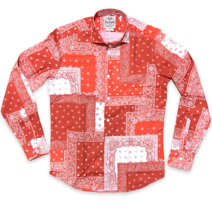 Camisa de algodón con estampado de bandana color coral para venta al por mayor de Mitchumm Industries