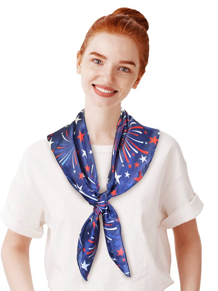 USA Flag Theme Square Scarf - Fireworks! for wholesale by Cube Enterprise