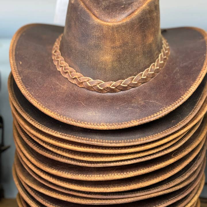 Lesa collection inc - Wholesale Hat Accessory - Men's - Gunner| Reddish Brown Leather Western Outback Cowboy Hat